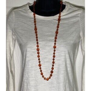 Bill Blass Orange Beaded Necklace Vintage 1980 Goldtone